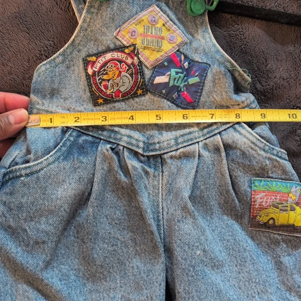 Vintage Denim Overalls With 4 colorful Patches - Picture 10 of 12